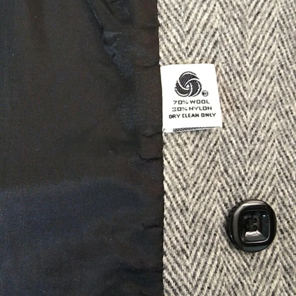 HERMAN KAY VINTAGE HERRING BONE WOOL PEA COAT - Picture 6 of 8